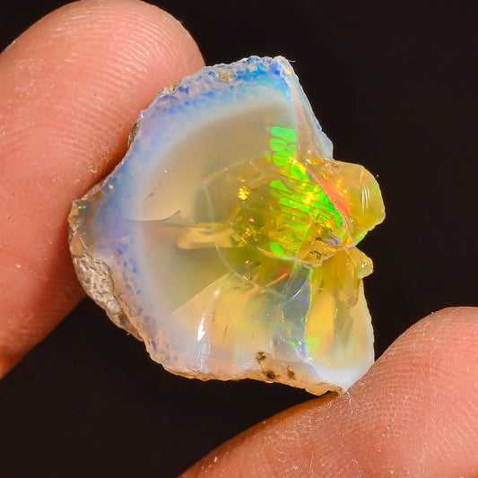 Elegant Wire Fire Ethiopian Opal Rough Loose Gemstone | 14.00 Cts Lightweight Raw Crystal Healing Stone for Bracelet Pendant Jewelry Making