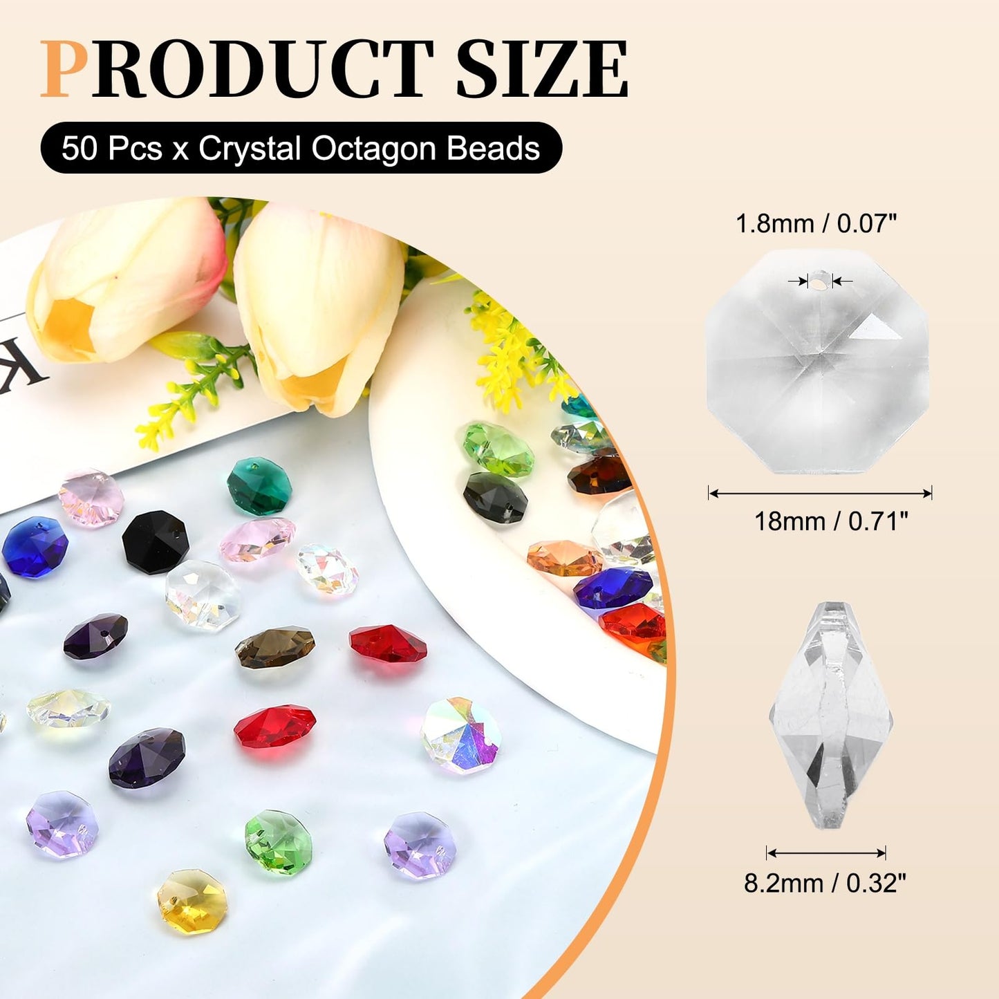 uxcell 50Pcs 1 Hole Crystal Octagon Beads, 18mm K9 Glass Hanging Chandelier Beads Prisms Parts for Crystal Chandeliers Lamp Hanging Pendant Jewelry DIY Craft, Clear