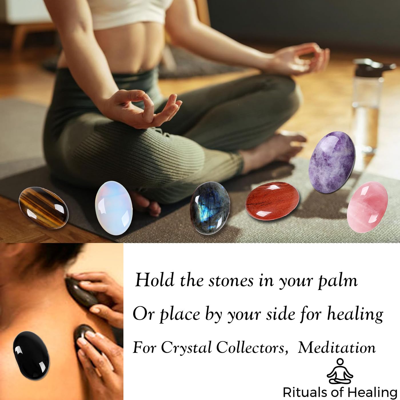 MAIBAOTA 2.4" Large Malachite Crystals Stone Polished Palm Stone Healing Crystals 0.7" Thick Natural Reiki Gemstone Worry Stone Energy Balancing Anxiety Stress Relief Meditation 1 Pc