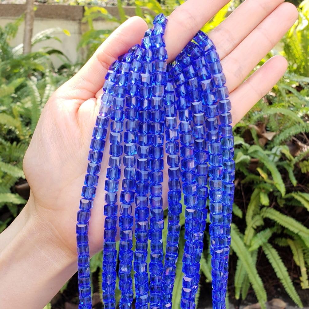 200pcs Czech Faceted Cube Crystal Glass Loose Beads Spacer Bulk 6mm (0.24 Inch) Sapphire Blue for DIY Jewelry Craft Making CCC613