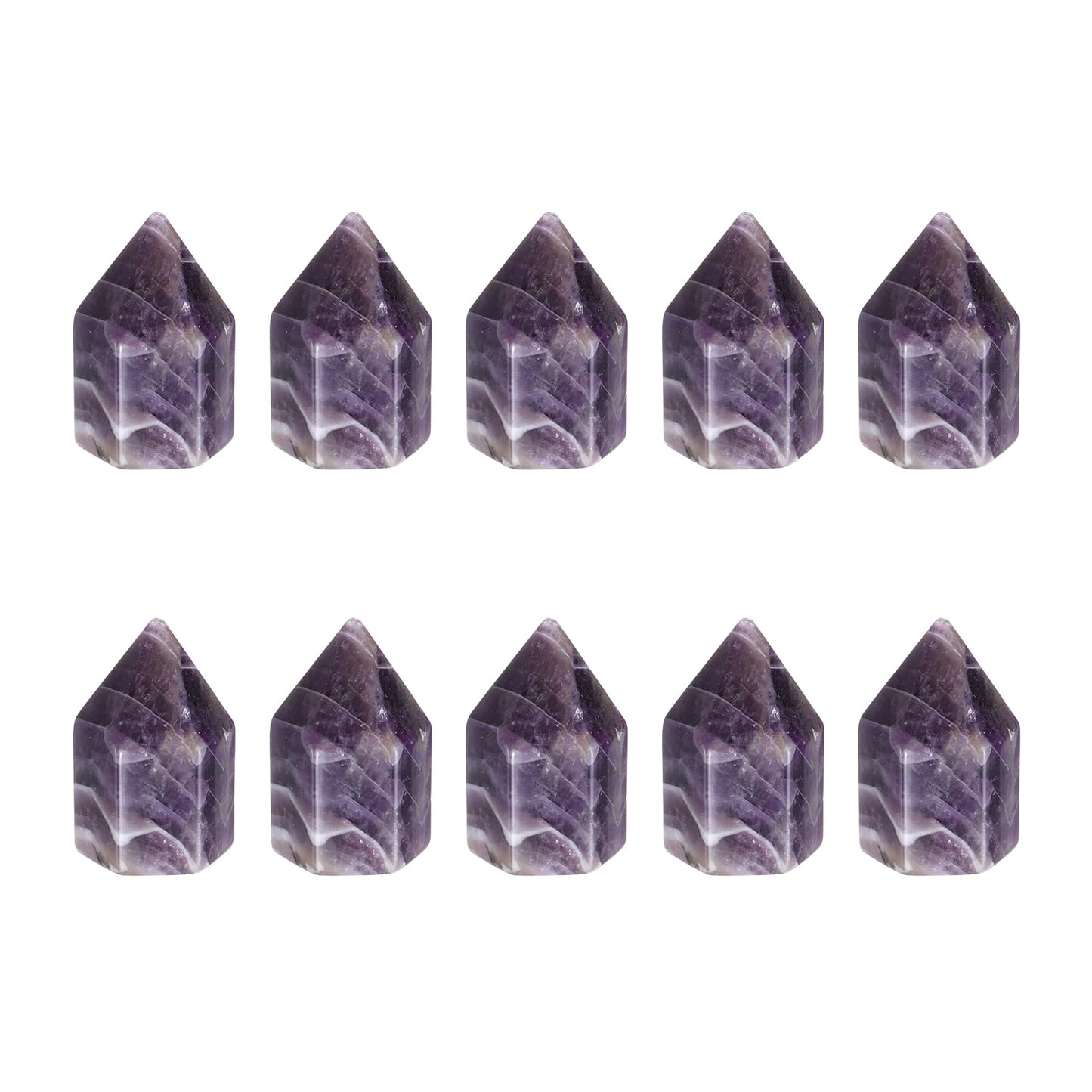 MECCANIXITY Crystals Wands Amethyst Hexagonal Faceted Single Points Towers Pocket Polished Stone Bulk for Energy Chakra Meditation Crystal Healing, 15 x 25mm (Purple),5Pcs