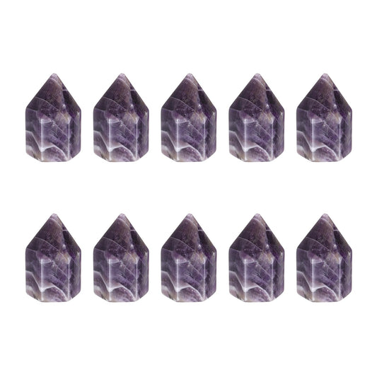 MECCANIXITY Crystals Wands Amethyst Hexagonal Faceted Single Points Towers Pocket Polished Stone Bulk for Energy Chakra Meditation Crystal Healing, 15 x 25mm (Purple),5Pcs