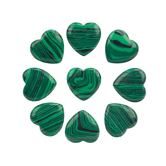 Xyntara 10 Pcs Heart Healing Crystal Stones, Quartz Worry Stones, Valentines Gift for Women, Love Carved Palm Gemstone for Reiki Energy Balancing Meditation 0.8 in (Malachite)