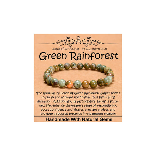 CHCCOYE 6mm Natural Healing Gemstone Bracelet Handmade Yoga Stretch Elastic Bracelet Stress Relief Crystal Jewelry for Men and Women (6mm, Green Rainforest Jasper)