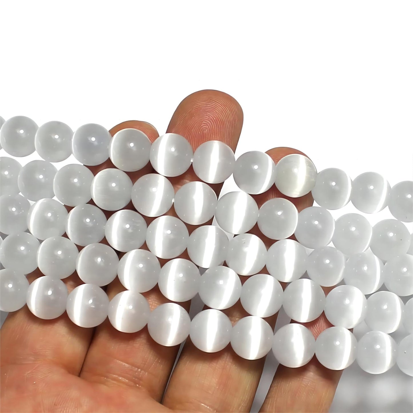 MJDCB 45pcs White Cat Eye Stone Beads 8mm Round Crystal Loose Bead for Jewelry Making DIY Bracelets Necklace Accessories