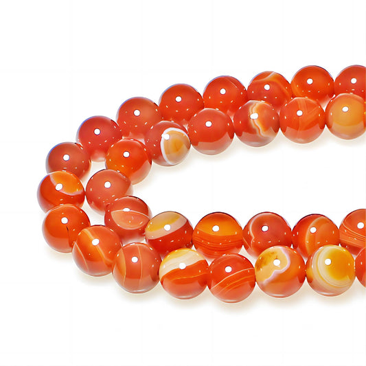 MJDCB Natural Red Striped Agate Beads Round Loose Beads for Jewelry Making DIY Bracelet Necklace (8mm)