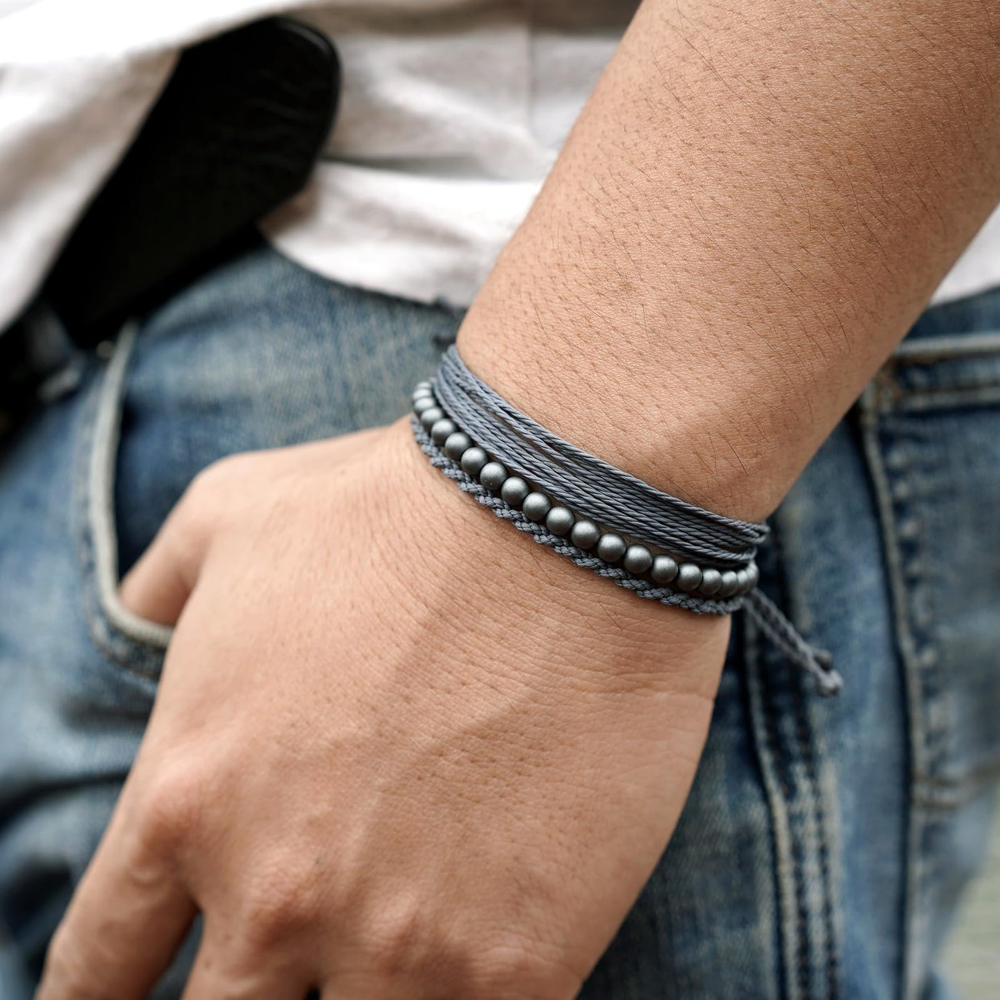 Handmade Natural Stone Beaded Healing Bracelet Gift for Men Adjustable Rope String Bracelet (Hematite（GREY）, Adjustable)