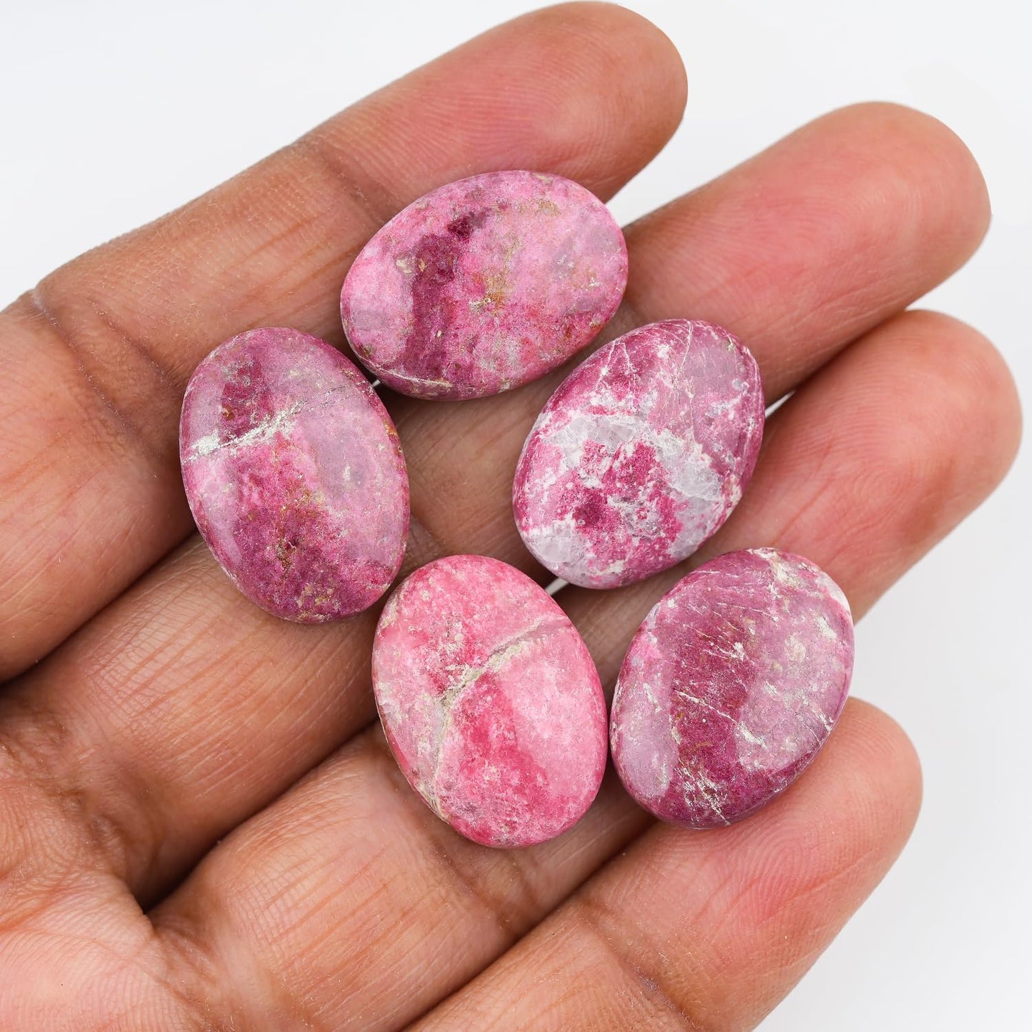 ColouredRocks (5 pcs. THULITE, Oval Shape, Natural Cabochon Crystals, Loose Gemstone, Wholesale Polished Supply, Jewelry Making, DIY Craft, Gem Collection (18X13mm approx.)