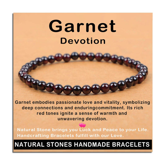 AD Beads Handmade Gemstone Stretch Elastic Bracelet Crystal Healing Reiki Nature's Beauty and Spiritual Essence Unisex (4mm, Garnet (Devotion))