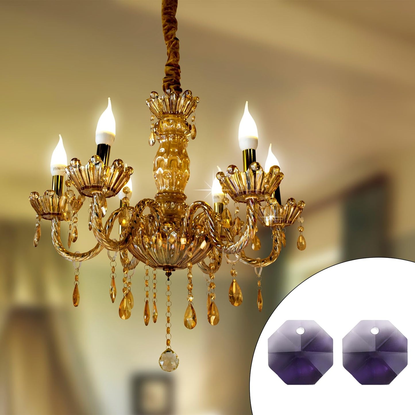 uxcell 50Pcs 1 Hole Crystal Octagon Beads, 14mm K9 Glass Hanging Chandelier Beads Prisms Parts for Crystal Chandeliers Lamp Hanging Pendant Jewelry DIY Craft, Violet