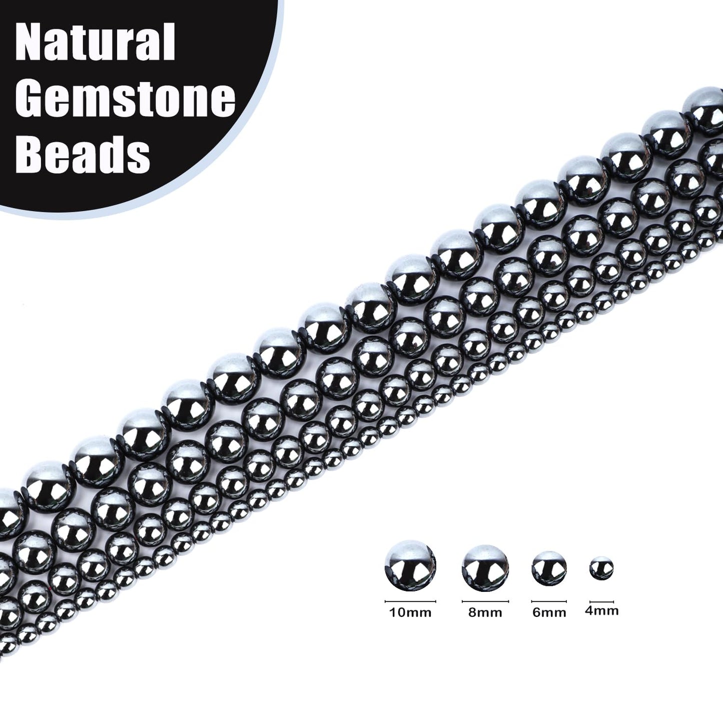 CMBYN Natural Stone Beads Round Genuine Real Stone Beading Strand Loose Gemstones DIY Smooth Bead for Bracelet Necklace Earrings Jewelry Making (Hematite, 8mm 45 Pieces)