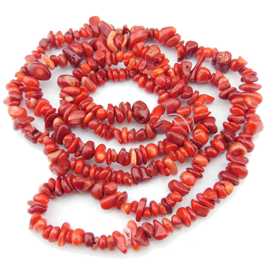 HAAMIIQII 5-8mm Red Coral Chips Irregular Chip Stones Loose Gemstone Energy Healing Beads for Jewelry Making Strand 30 Inch
