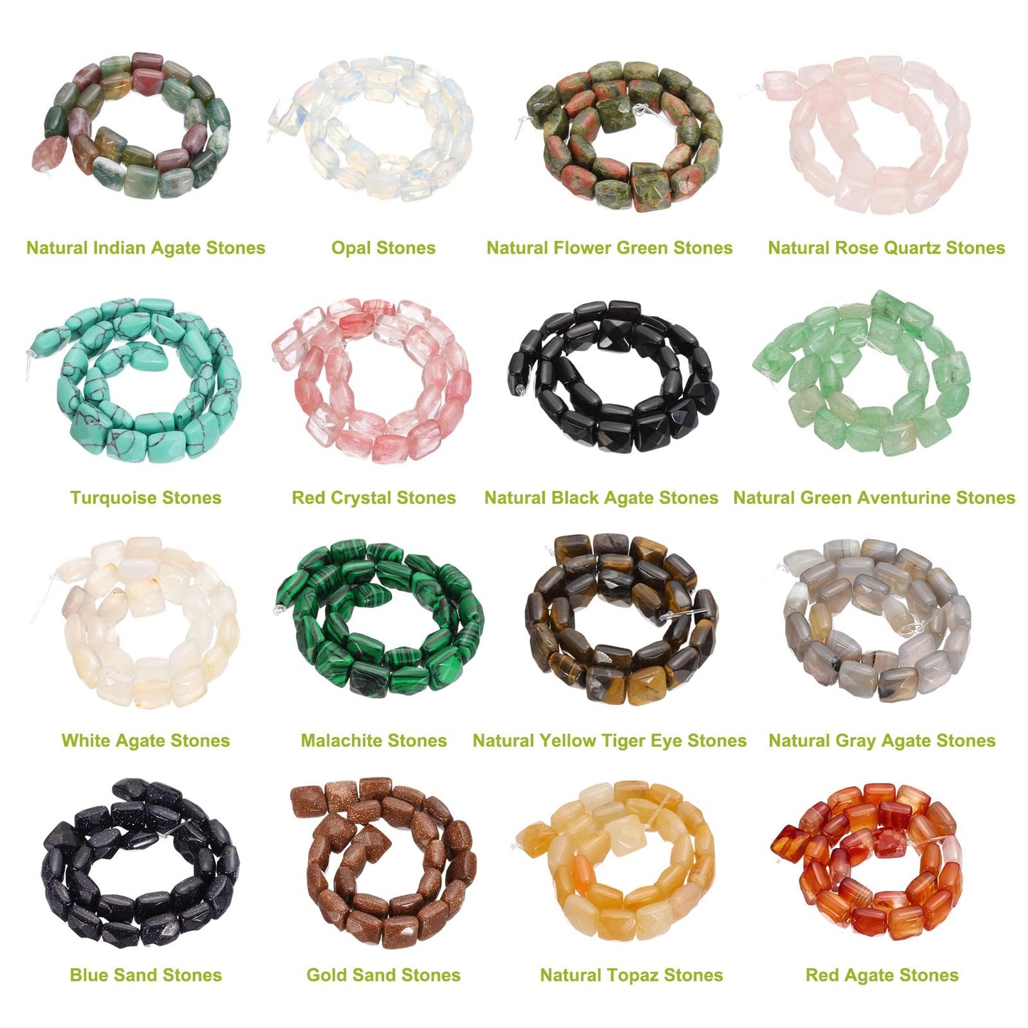 PATIKIL 50 Pack Natural Stone Beads, 8mm Faceted Square Agate Beads Bulk Natural Flower Green Stones, for DIY Jewelry Making Necklace Bracelet Accessories, 2 Strands 16 Inch, Flower Green