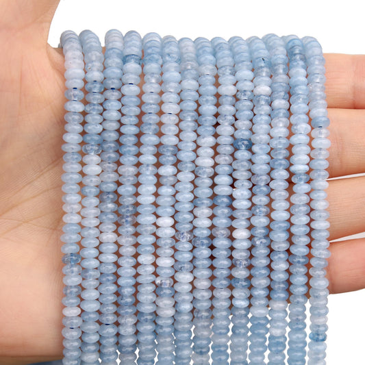 BONNY BOXX 1 Strand (150PCs) Natural 2 * 4mm Aquamarine Rondelle Beads, Natural Abacus Disk Stone Beads Loose Spacer Gemstone for DIY Bracelet Necklace Jewelry Making