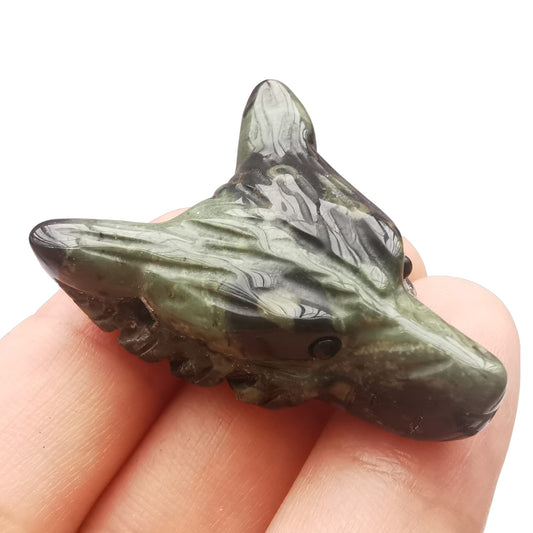 Bacatgem Natural Kambaba Jasper 1.37 inchs Wolf Head Pocket Crystals and Healing Stone Figurine,Haped DIY-Jewelry Pendant