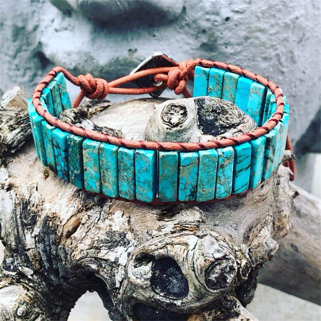 YGLINE Boho Handmade Natural Jasper Stone Healing Energy Bead Leather Wrap Bracelet Jewelry Collection