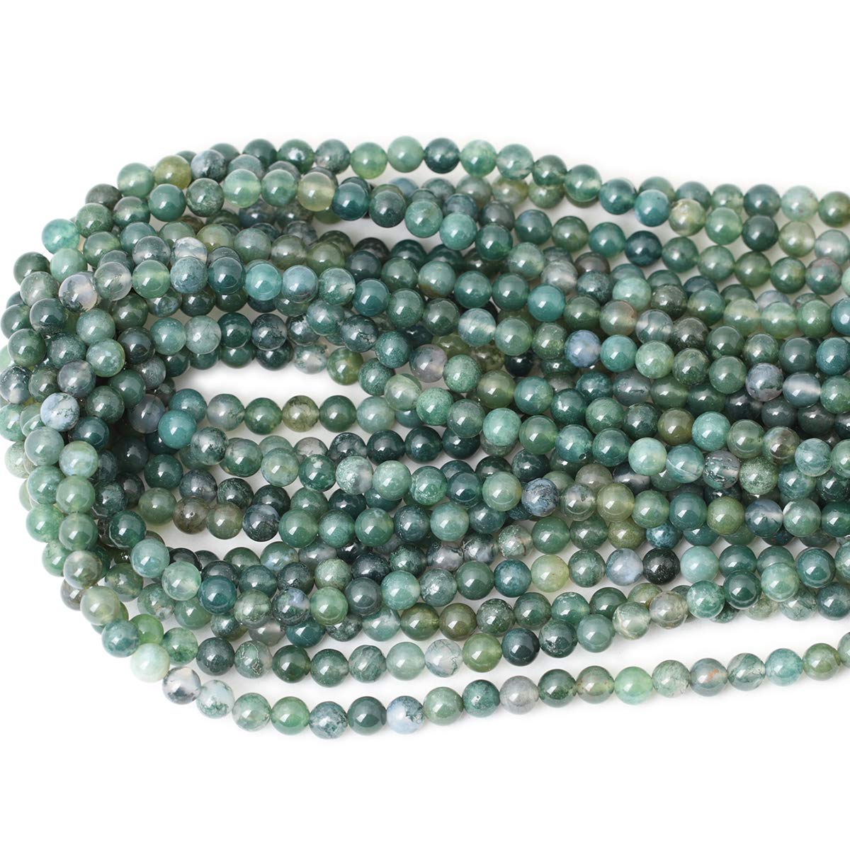 CHEAVIAN 60PCS 6mm Natural Moss Agate Gemstone Round Loose Beads for Jewelry Making DIY 1 Strand 15"