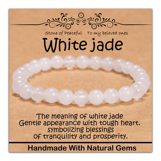 CHCCOYE 6mm Natural Healing Gemstone Bracelet Handmade Yoga Stretch Elastic Bracelet Stress Relief Crystal Jewelry for Men and Women (6mm, White jade)