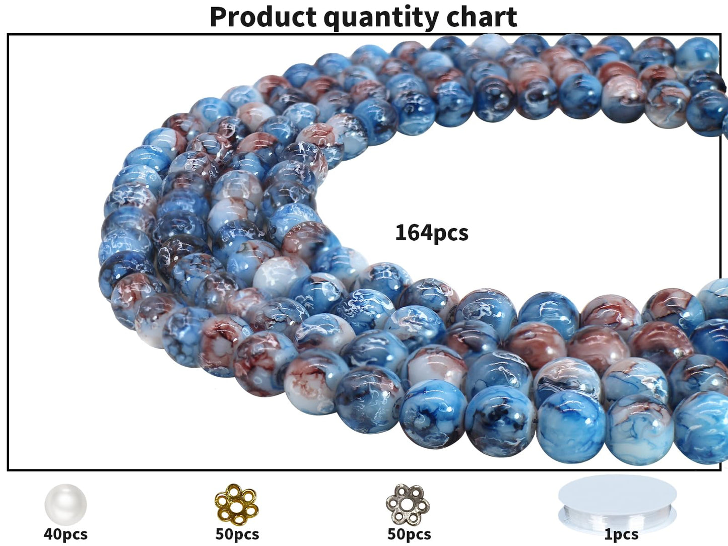 Pamir Tong 300PCS 10mm Blue Round Glass Beads Bracelet Space Loose Smooth Beads for Jewelry Making, Earring, Necklaces, Keychains, Lanyards & Adult Crafting