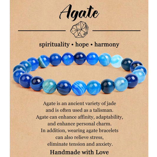 BOMAIL Natural Stone Bracelet for Women Men - 8MM Semi-Precious Gemstone Beaded Bracelet Healing Crystal Stretch Bracelet Yoga Bracelets Jewelry