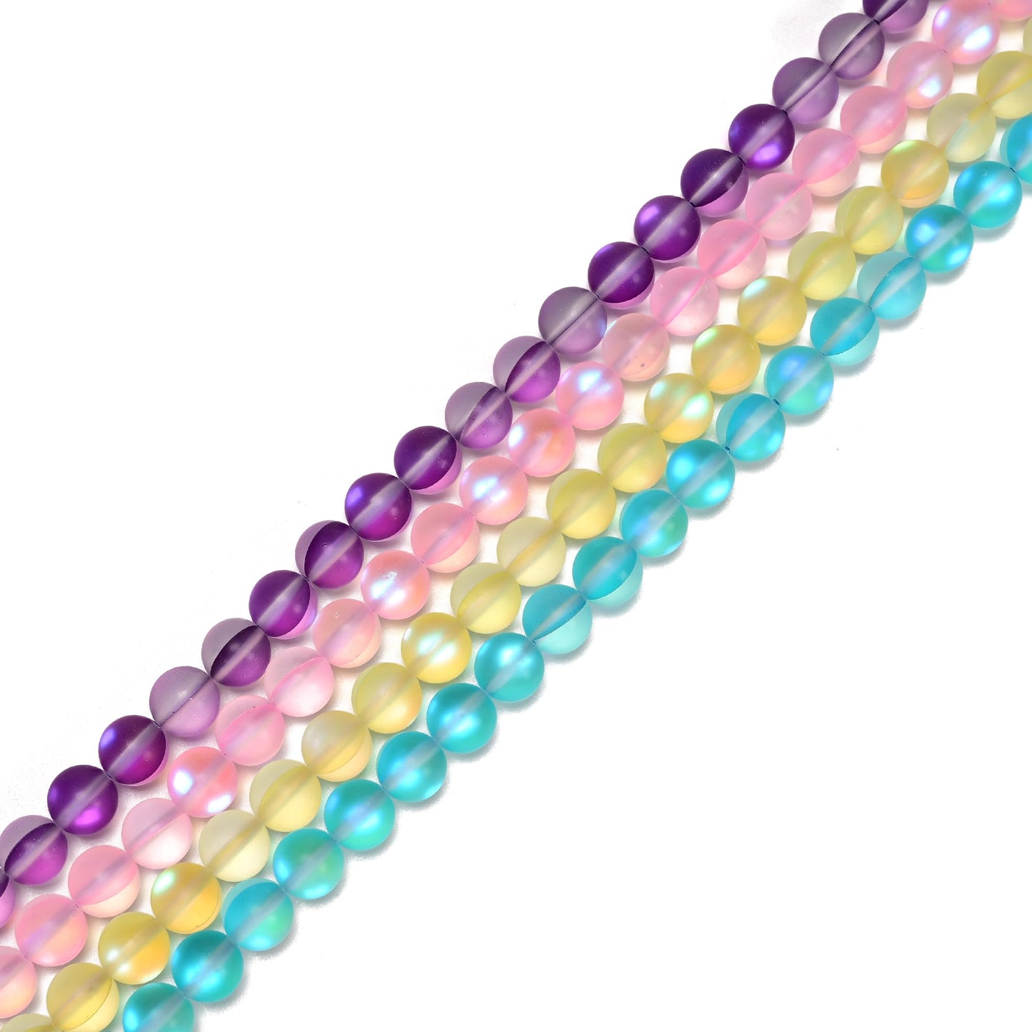 6mm Matte Purple Mermaid Aurora Crystal Glass Bead, Glitter Round Synthetic Moonstone Beads for Jewelry Making Bracelets