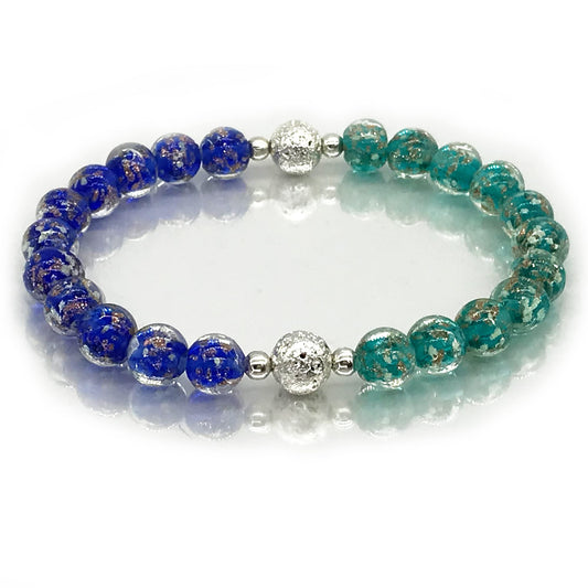 ARTSY Crafts Glow in The Dark Firefly Beads Bracelet, European Lampwork Luminous Beads Wristlet Anxiety Stress Relief Healing Crystal Chakra Bracelets for Women (Sapphire + Teal)
