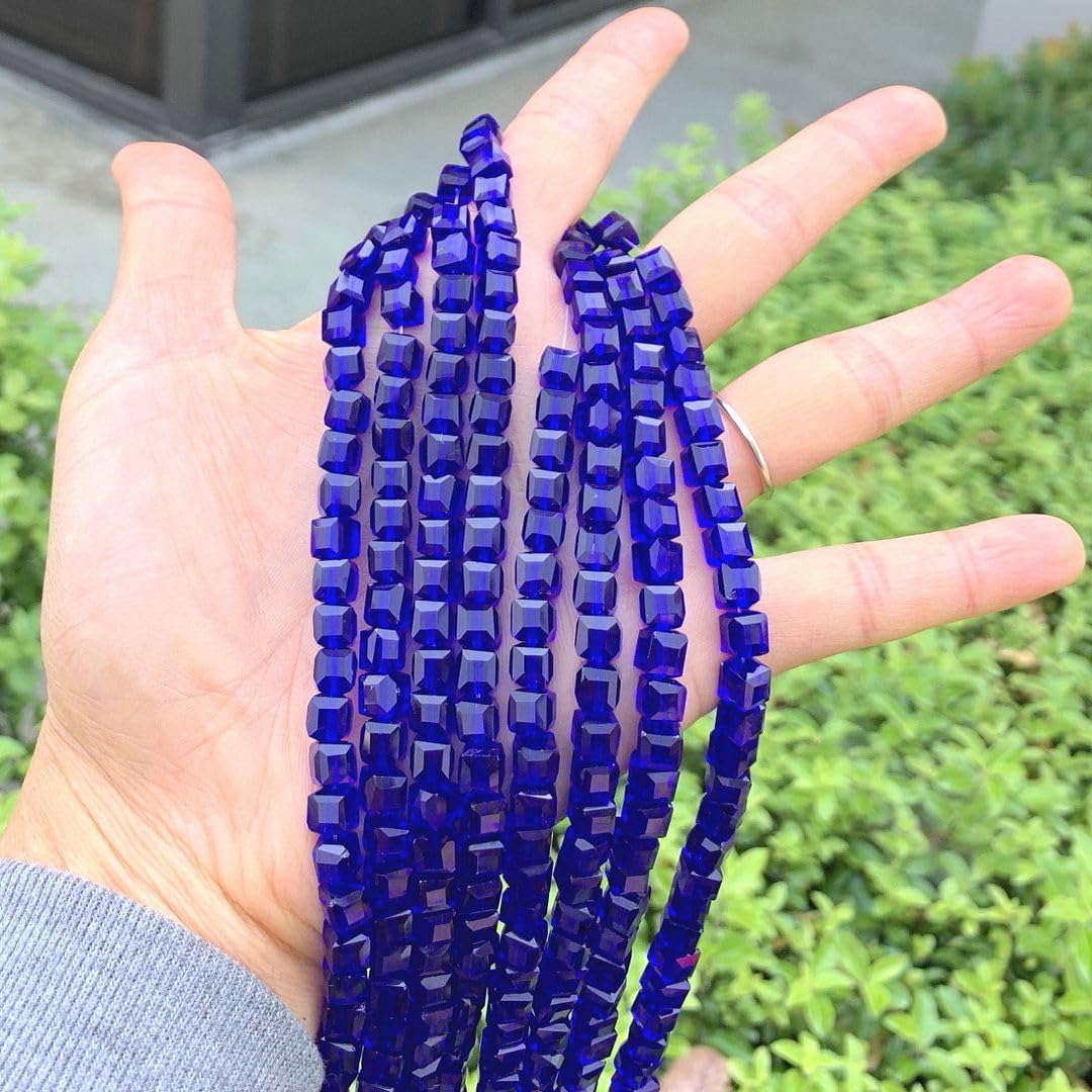 100pcs Czech Faceted Cube Crystal Glass Loose Beads Spacer 6mm (0.24 Inch) Cobalt Blue for DIY Jewelry Craft Making CCC625