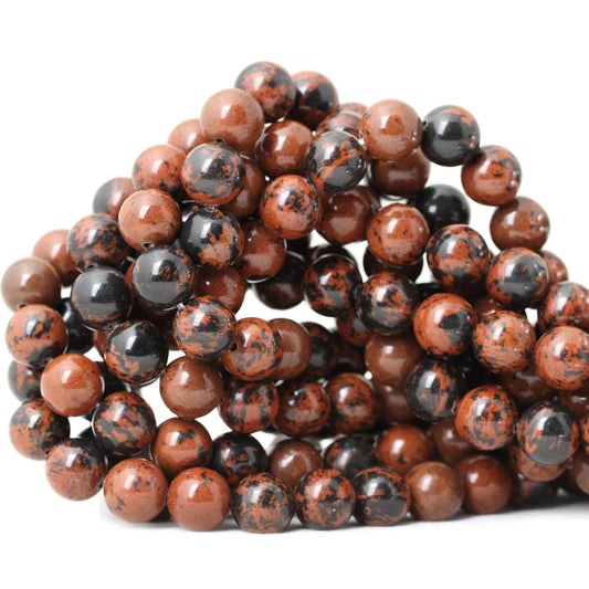 CHEAVIAN 35PCS 10mm Natural Mahogany Obsidian Stone Round Loose Beads for Jewelry Making 1 Strand 15"