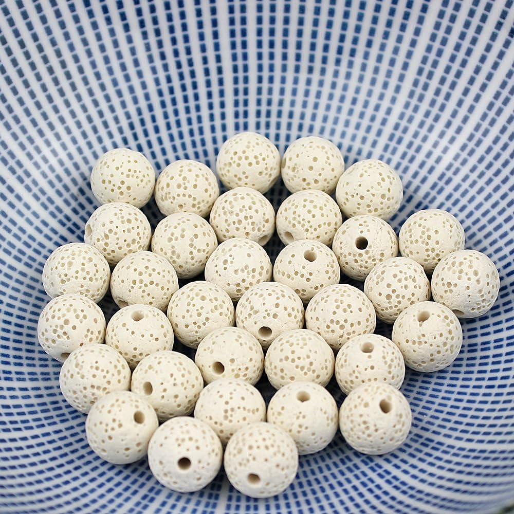 MJDCB Natural Multicolor Volcanic Lava Stone Round Loose Stone Beads DIY for Jewelry Bracelet Making 15" (6mm, White)