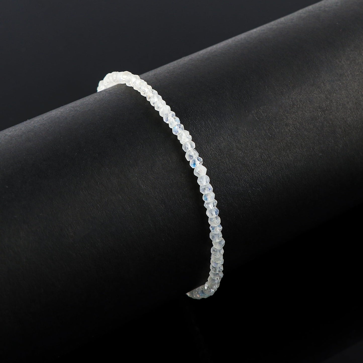 CRYSTALINES Natural Rainbow Moonstone Gemstone Bolo Bracelet, Handmade Bohemian Jewelry, Healing Crystals, Faceted Beads Stones, Silver Adjustable Chain, Christmas Gift for Women, 6+4inch