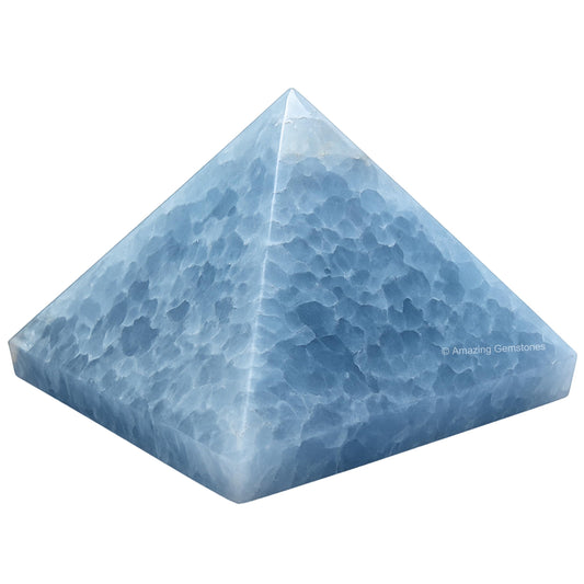 Amazing Gemstone Blue Calcite Pyramid Crystal Healing Stones - 2" Great Pyramid Figurine of Natural Stone Pyramid for Meditation, Reiki, Chakra Balancing and Crystal Pyramids Grid