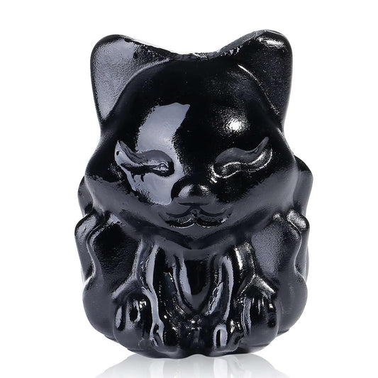 LAIDANLA 2" Matt Obsidian Fox Figurine Healing Crystals Black Fox Statue Hand Carved Natural Gemstone Polished Reiki Spiritual Pocket Animal Sculpture Home Office Room Desk Decor