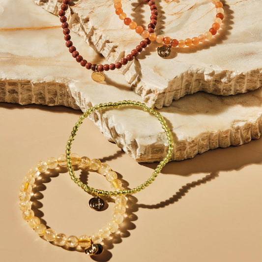 Success Crystal Bracelet Stack 4mm – Healing Stone Beaded Bracelets – Citrine, Peridot, Red Aventurine, Goldstone - Spiritual Energy Jewelry for Abundance, Growth, Manifestation Power, and Ambition - Elastic, Unisex, Gift-Ready