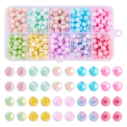 Elecrelive 400Pcs Faceted Glass Beads 10 Colors Colorful Crystal Beads 6mm Imitation Jade for Bracelet Necklace Jewelry Making