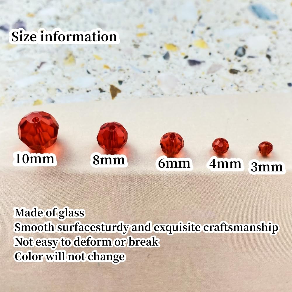 Xinhongo Crystal Glass Beads 100 Pieces 8mm Round Faceted Glass Spacer Beads for Jewelry Making Bracelet Earring Necklace DIY Craft Supplies(Red)
