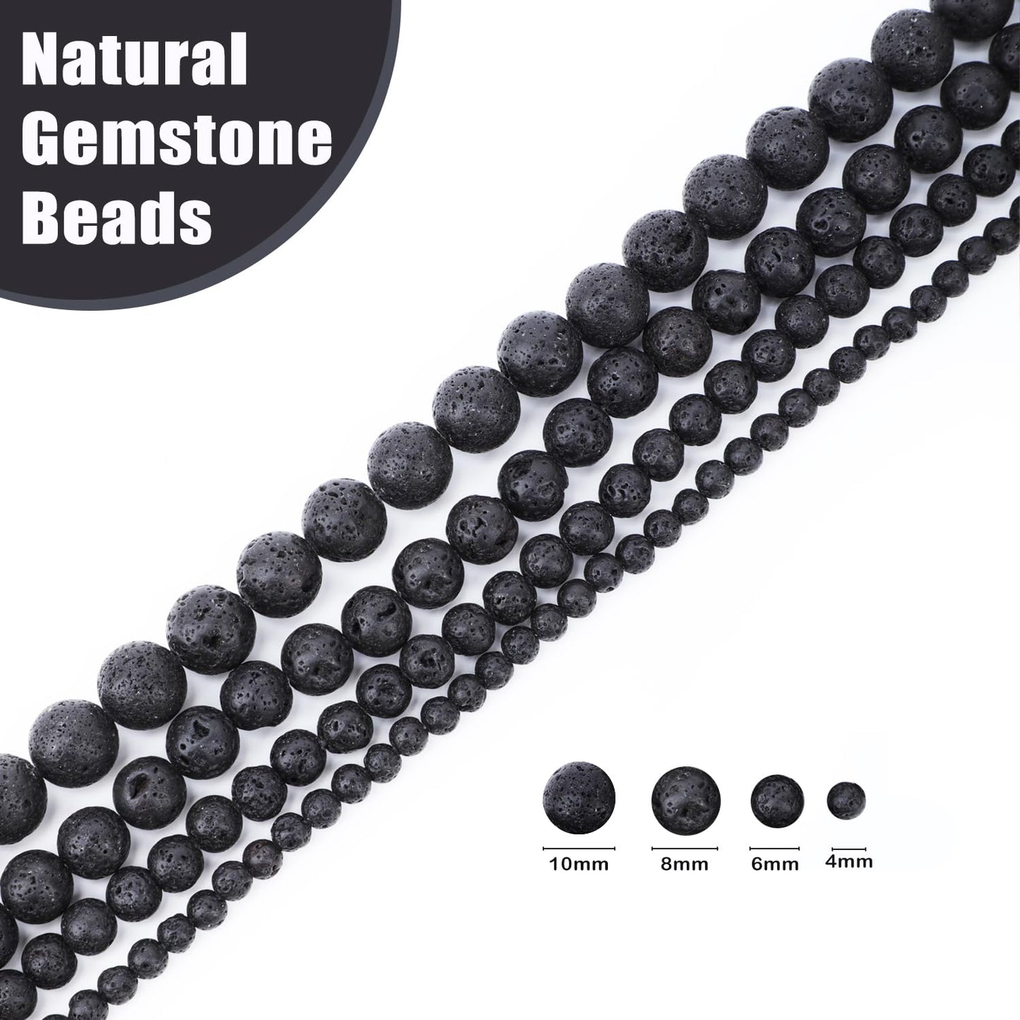 CMBYN Natural Stone Beads Round Genuine Real Stone Beading Strand Loose Gemstones DIY Smooth Bead for Bracelet Necklace Earrings Jewelry Making (Black Lava, 10mm 36 Pieces)