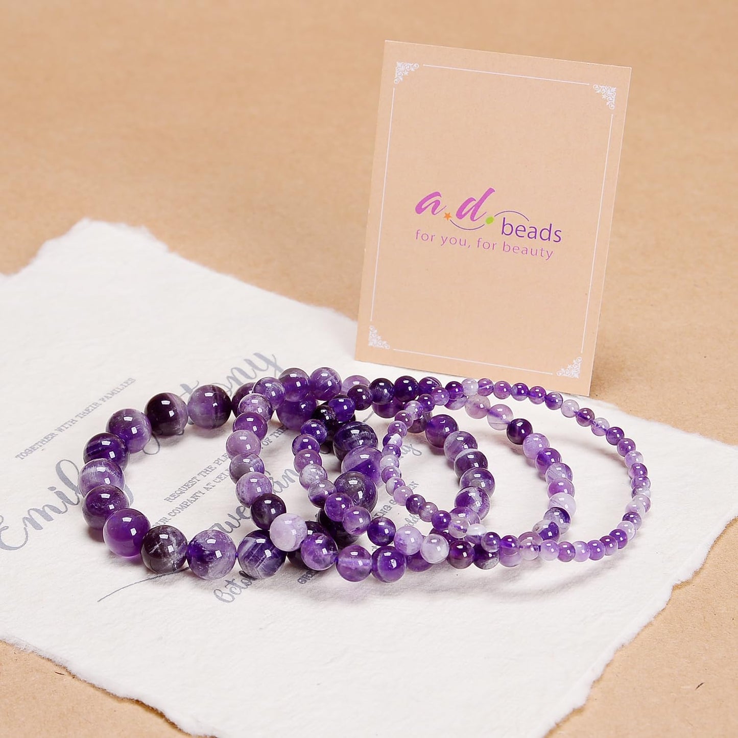 AD Beads Handmade Gemstone Stretch Elastic Bracelet Crystal Reiki Nature's Beauty and Spiritual Essence Unisex (6mm, Dream Amethyst (Third-Eye Energy))