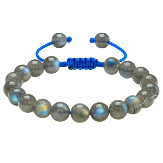 Amazing Gemstone Labradorite Bracelet, Gifts For Men & Women - Protection Healing Crystal Bracelet - 8mm Gemstone Beaded Adjustable Bracelet, Pulseras Para Hombres Mujer Stocking Stuffers