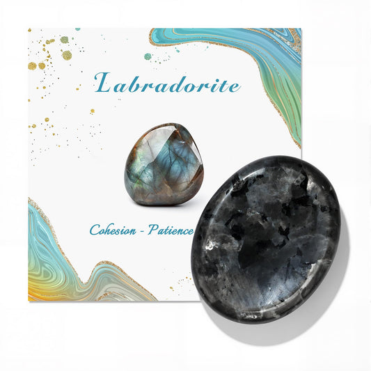 GolbalJew Labradorite Thumb Worry Stone for Anxiety Healing Crystals Sets, Hand Carved Crystals and Healing Stones, Meditation Crystal Reiki Natural Relax Palm Stone for Anxiety Therapy Relief