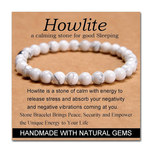 CHELYQST Howlite Bracelet - Stone of Good Sleeping,Stretch Natural Stone Crystal Beads Jewelry Gifts for Women Men Unisex Adult,6mm