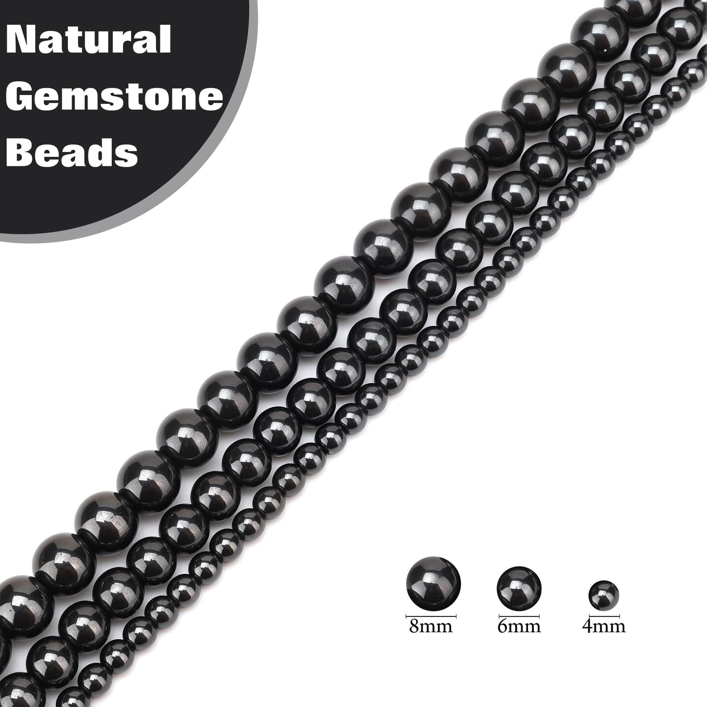 Vinswet 60pcs 6mm Hematite Natural Stone Beads Round Genuine Real Stone Beading Loose Gemstones DIY Smooth Bead for Bracelet Necklace Earrings Jewelry Making