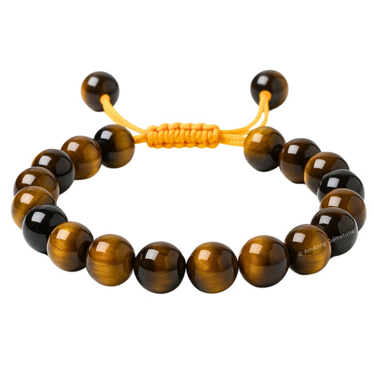 Amazing Gemstone Tiger Eye Bracelet for Women Men's Gifts - Protection Healing Crystal Bracelet - 8mm Gemstone Beaded Adjustable Bracelet
