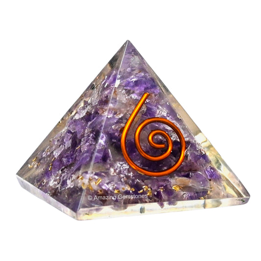 Amazing Gemstone Amethyst Orgone Pyramid - 30mm Small Orgonite Pyramids with Crystals and Healing Stones - Authentic Organite Gifts