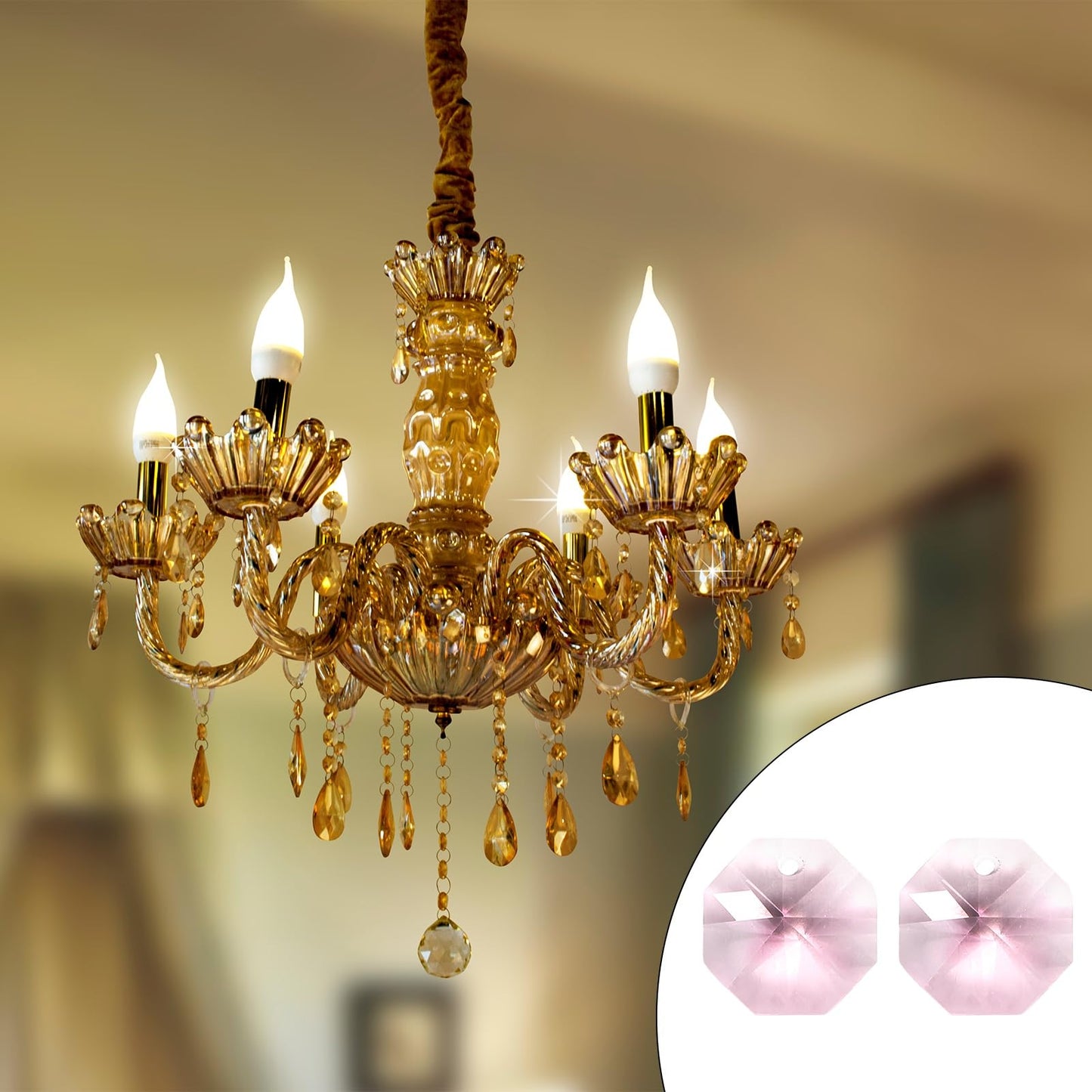 uxcell 25Pcs 1 Hole Crystal Octagon Beads, 12mm K9 Glass Hanging Chandelier Beads Prisms Parts for Crystal Chandeliers Lamp Hanging Pendant Jewelry DIY Craft, Pink