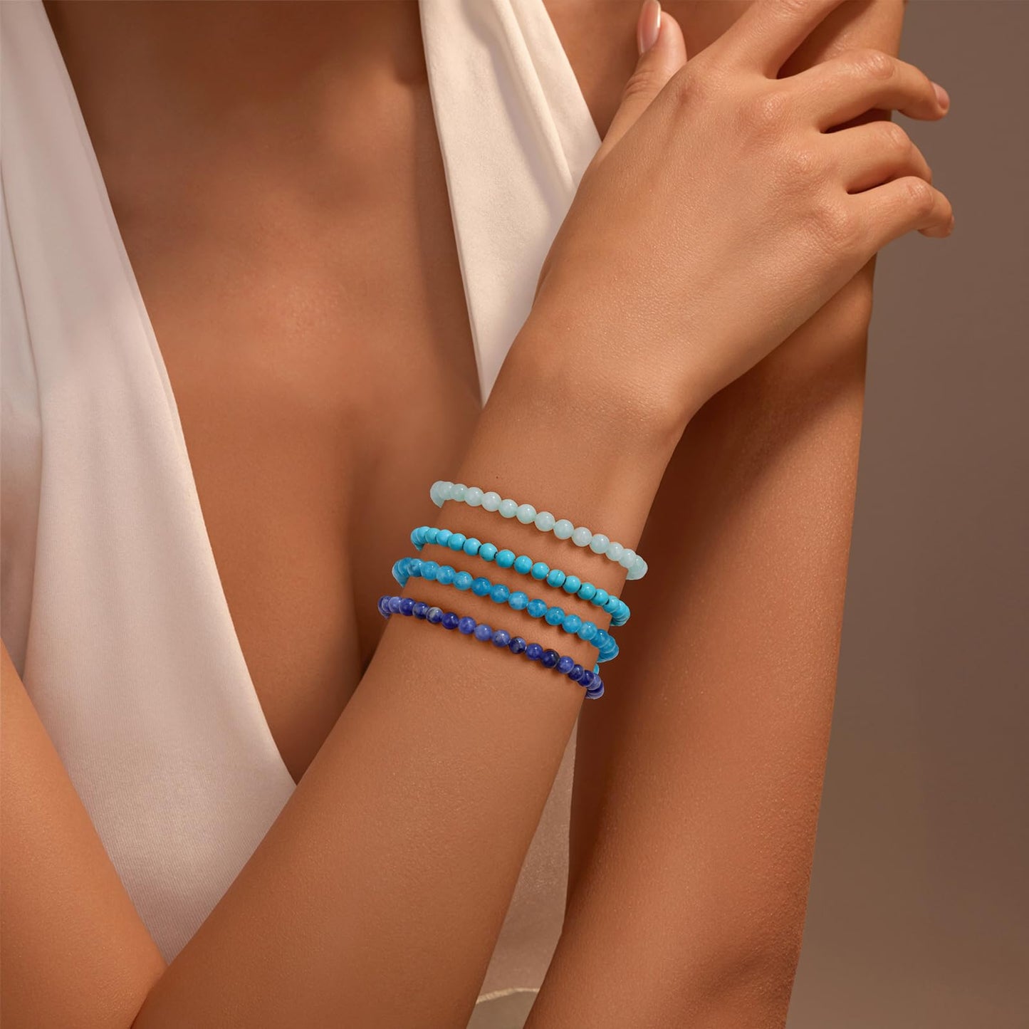 Vinswet Healing Crystal Bracelets for Women Men 4mm Apatite Natural Stone Beaded Stretch Bracelet Handmade Gemstone Reiki Spiritual Jewelry Gifts