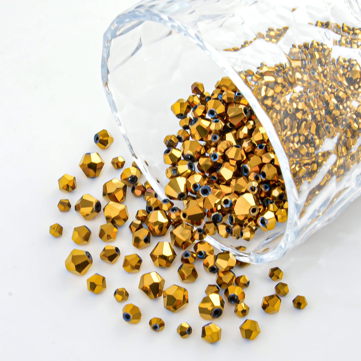 1550PCS Bicone Crystal Glass Beads Set for Jewelry Making, 3mm 4mm 6mm 8mm Sparkling Faceted Beads Sorted by Size for Bracelets, Necklaces, Suncatchers & DIY Crafts(Coffee Gold)