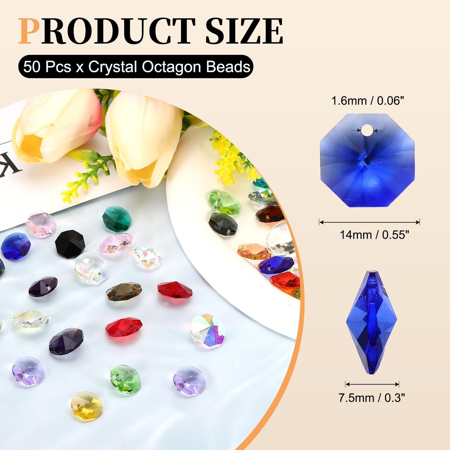 uxcell 50Pcs 1 Hole Crystal Octagon Beads, 14mm K9 Glass Hanging Chandelier Beads Prisms Parts for Crystal Chandeliers Lamp Hanging Pendant Jewelry DIY Craft, Deep Blue