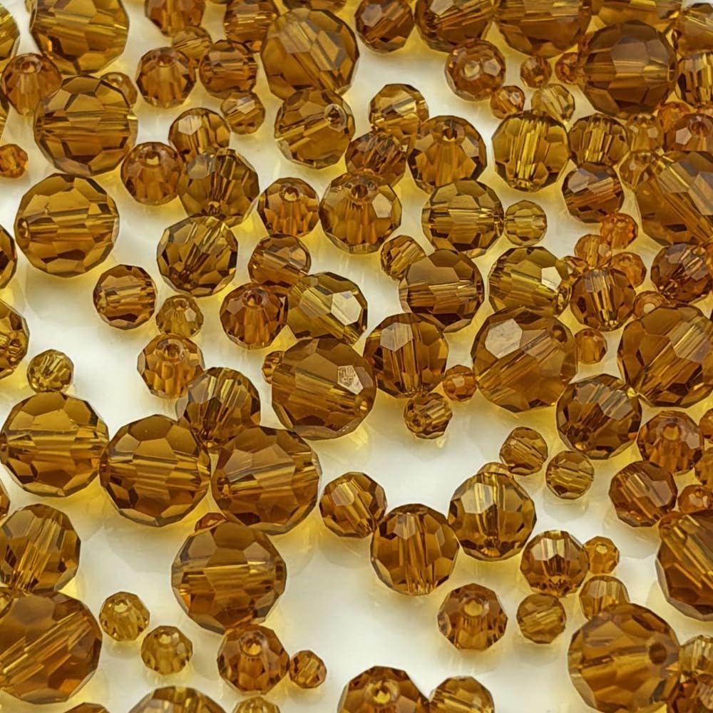 Honkoolly 480pcs Crystal Glass Beads 3mm 4mm 6mm 8mm 10mm Round Faceted Glass Spacer Beads for Bracelets Necklace Earring DIY Jewelry Making Craft(Amber)