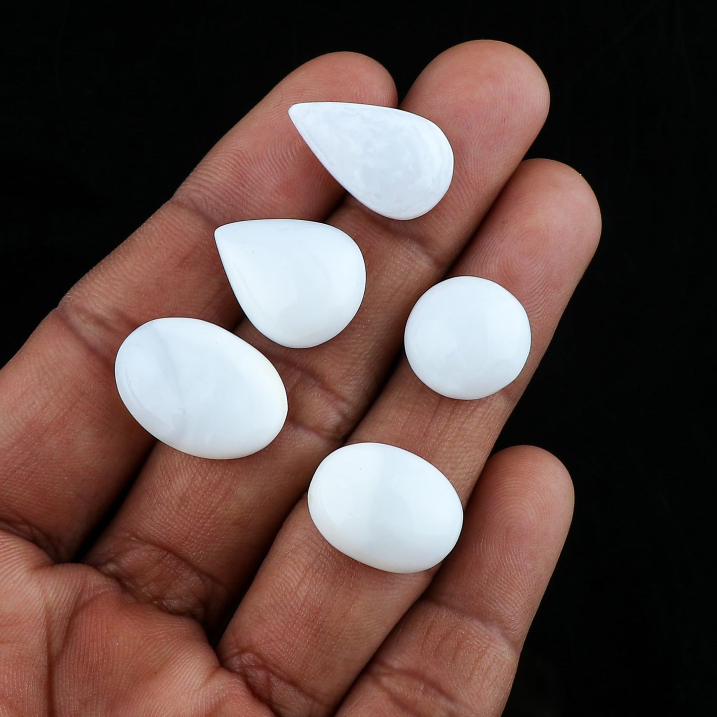 CRYSTALINES 5pcs, Wholesale White Opal Crystals Cabochons, Natural Flatback Gemstones, Bulk Polished Healing Stones, Loose Supplies for Jewelry Making, Wire Wrapping, Gem Collection
