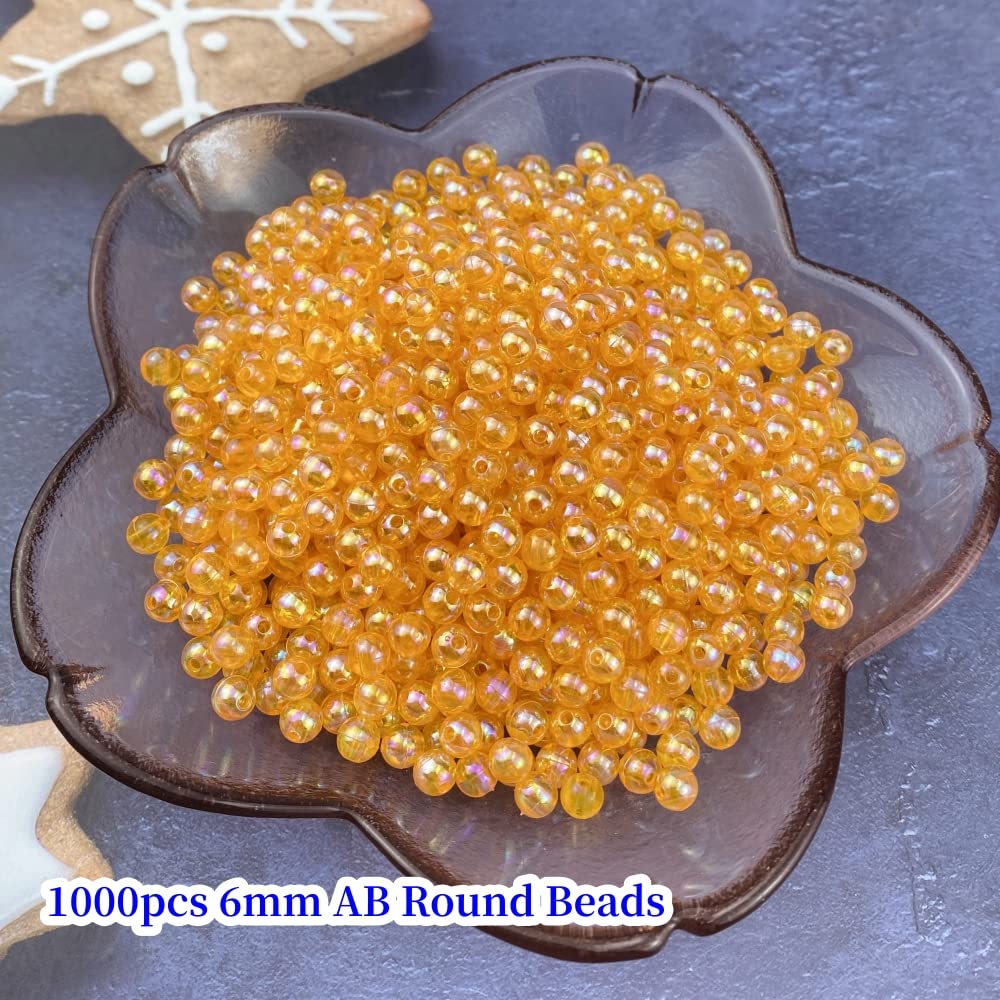 1000 Pcs 6mm Acrylic Round Beads AB Colors Round Spacer Beads for Earring Bracelet Necklace Key Chains Jewelry DIY Craft Making(Orange AB)